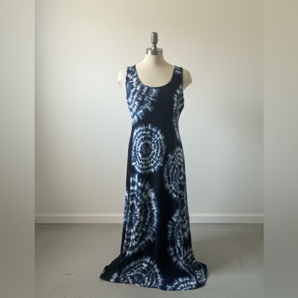 🎁 FREE W/ BUNDLE*  Jones New York Navy and White Tie-Dye Maxi Dress - Picture 2 of 3